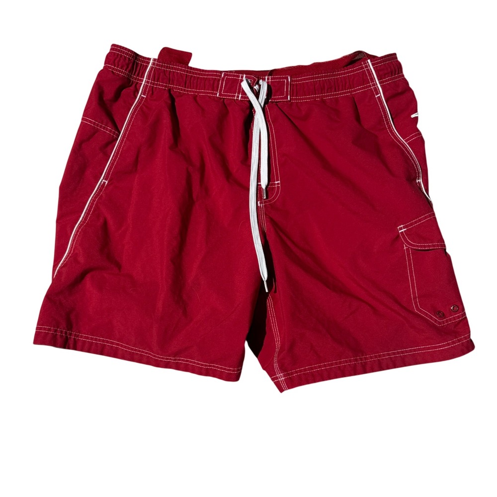 Speedo Swim Trunks Mens Large Red Excellent Cargo Pocket Board Shorts Drawstring